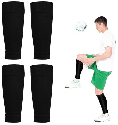 2 Pair Football Sock Sleeves, Football Sleeve Socks, Soccer Shin Guards, Eam Leg Sock for Games, Beginner Teenagers Adults(Black)