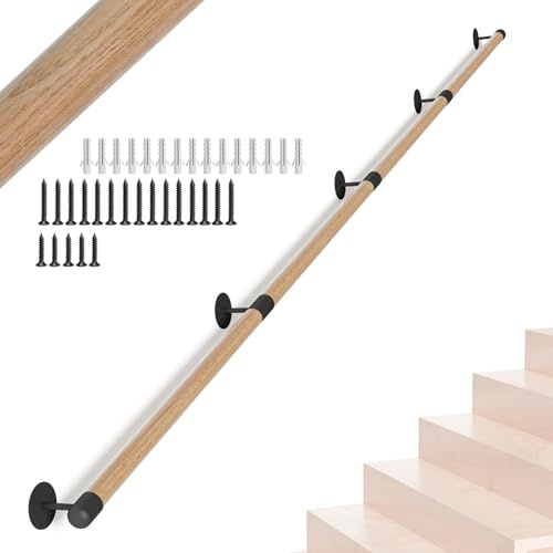 12FT/365 cm, ringhiera rotonda in legno, ringhiera per scale interne, montaggio a parete, ringhiera per scale, corridoio antiscivolo, loft, Guardrail, ringhiera di sicurezza per anziani, bambini