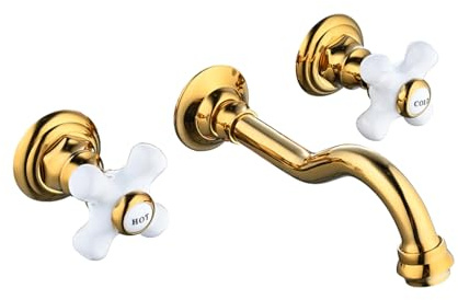 TYMYW Grifo de Baño Empotrado de Tres Orificios Grifo Baño 2 Mandos Caliente y Frío de Latón,Cromado