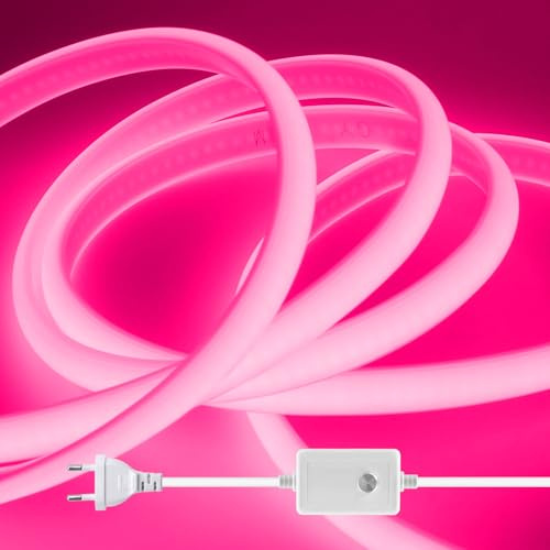 HEGEHE Dimmbar 230V Neon LED Streifen, 288LEDs/m Superhell Hohe Dichte IP65 Wasserdicht Diffusion Flex COB LED Lichtleisten Schlauch, Alle 50cm Schneidbar (Rosa,2M)