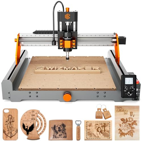 WIZMAKER Artsian 01 CNC Router Machine Potenza mandrino 300W, precisione 0.01mm, Controller intelligente a 4 assi, Area di lavoro 420 × 420 mm, Alluminio, Ottone, Legno, Plastica, Incisore CNC desktop