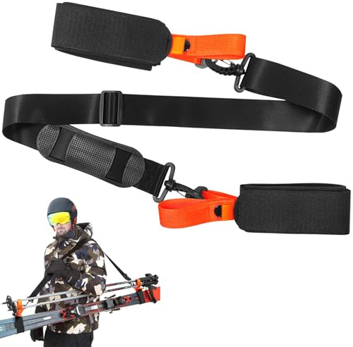 TenaLucy Sangle de Ski et Porte Bâtons Noir Bandoulière Réglable pour un Transport Facile des Skis et des Bâtons Skates Leash Ski Straps and Pole Carrier pour Patins à Glace Patins à Roulettes