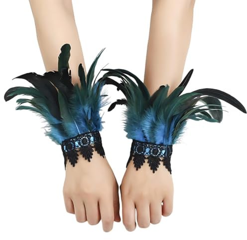 YIPFEN 1 Pair Gothic Feder Manschette Handgelenk Armband für Mardi Gras Kostüme und Halloween (Saures Blau)