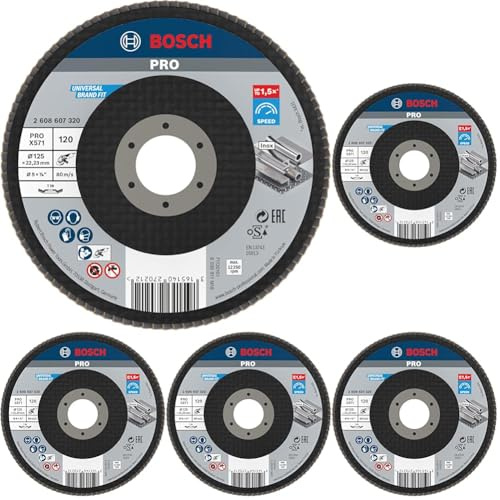 Bosch 1x PRO Metal X571 Fächerschleifscheibe, abgewinkelte Ausführung, Fiber, für kleine Winkelschleifer (für Stahl, Edelstahl, Ø 125 mm, Körnung 120, Professional Zubehör Kleiner Winkelschleifer)