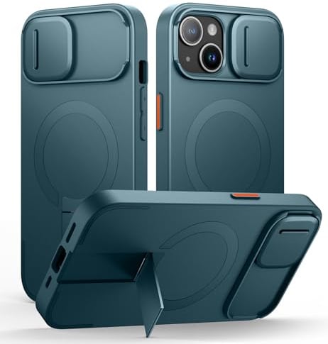 SURITCH Magnetisch hülle Kompatibel mit iPhone 13/14, Stoßfest Handyhülle Kratzfest Schutzhülle mit Kameraabdeckung schieben und verstellbarem Kickstand(See grün)