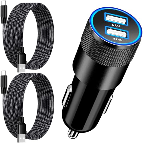 Apple MFi Zertifiziert iPhone Zigarettenanzünder USB C, 4.8A Auto Ladegerät | Rombica USB Auto Schnellladegerät 12V KFZ Ladegerät USB C Mit 2Pack Typ-C Kabel für iPhone Duo/18 Pro/17/16/15/Galaxy/Xiaomi