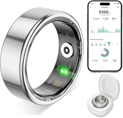 TYUIOL Smart Ring for Women Men,Fitness Tracker Ring with Heart Rate, Sleep Monitoring, Blood Oxygen, Step Counting for iOS and Android, No Subscription Fee,Waterproof(Blue, 9)