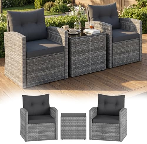 STEELSØN Selaria Rattan Gartenmöbel Set, 2 Personen, Grau, Sitzkissen