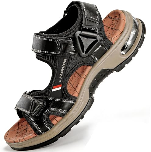 LIZH Arch Support Mens Sandals - Air Cushion, Natural Latex Walking Sandals for Man, Adjustable Hook & Loop Straps Beach Shoes, Non-Slip Footbed Slippers for Outdoor Casual Hiking Daily Wear