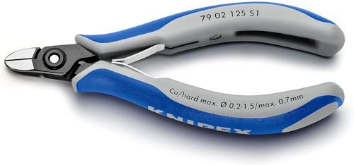 KNIPEX Präzisions-Elektronik-Seitenschneider z. B. zum Öffnen von Kunststoff-Kabelverbindern mit Mehrkomponenten-Hüllen brüniert 125 mm, 79 02 125 S1