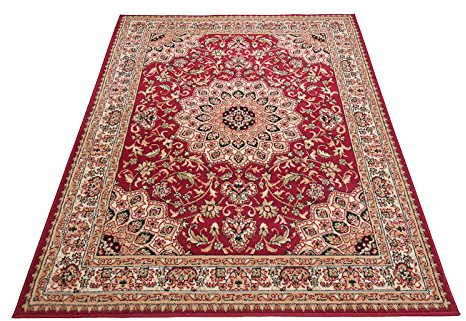 Carpeto Rugs Klassischer Orientteppich & Perserteppich mit Orientalisch Ornamente Mandala Muster Kurzflor in Beige Rot/TOP Preis - ÖKO TEX (250 x 300 cm)