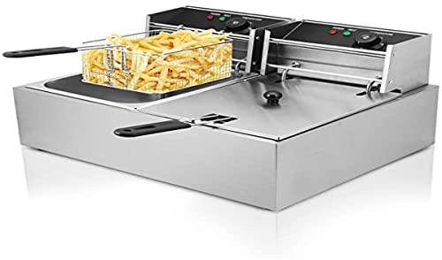 Happybuy Freidora Eléctrica 12L 5000W Freidora Industrial Acero Inoxidable para Patatas Fritas Deep Fryer Commercial (6L + 6L Tanque con accesorios)