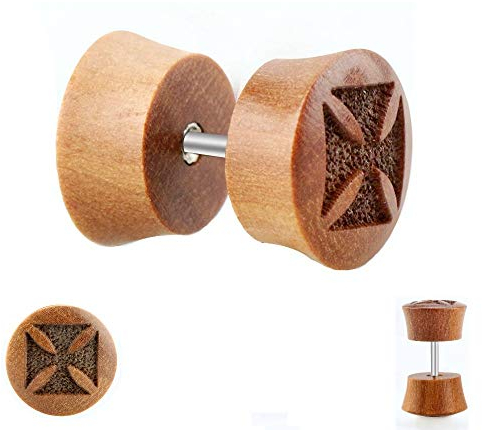 Treuheld Piercing Fake Plug - Holz - Braun - Kreuz [1.] - 8 mm