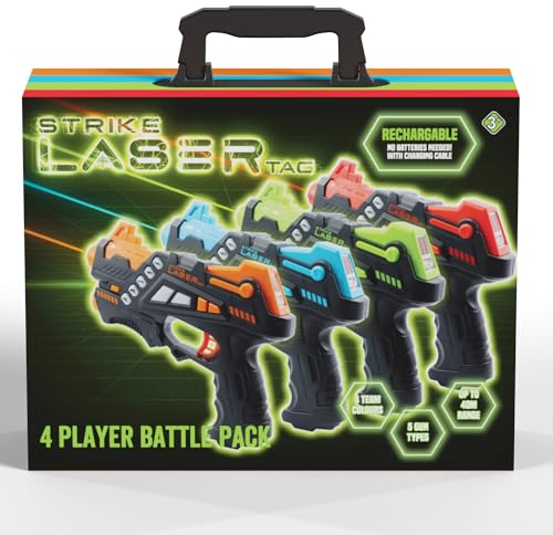 Strike Laser Tag Rechargeable Guns Set Age 3+ - Infrared 4 Multi-Player Pack & Deluxe Carry Case - Laser Tag Game For Kids