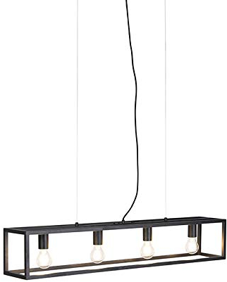 Qazqa - Industrie I Vintage I Industrie Hängelampe I Pendellampe I Pendelleuchte Schwarz 4-flammig - Cage 4-flammig I Wohnzimmer - Stahl Rechteckig - LED geeignet E27