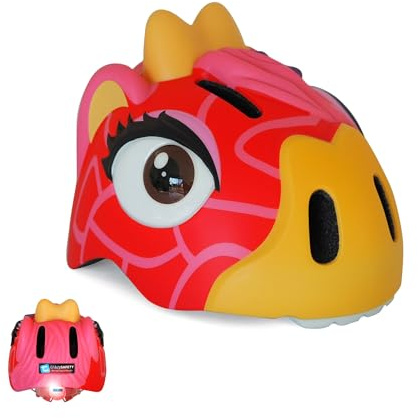 Crazy Safety Kinder Fahrradhelm | Fahrradhelm Kinder 2-7 Jahren für Fahrrad, Skateboard, Radsport, Laufrad, Tretroller, Inlineskates | Leichter und Verstellbarer 3D Tierhelm 49-55 cm (Giraffe Rot)