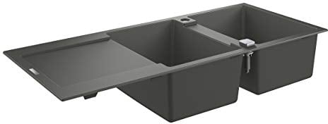 Grohe K500 Lavello in Materiale Composito con Gocciolatoio, Doppia Vasca con Gocciolatoio, Granite Gray, 116 x 50 cm