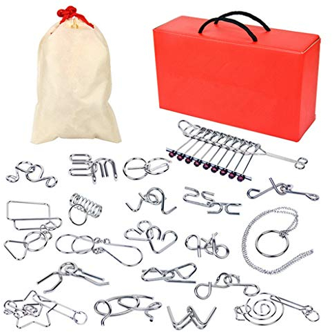 Chonor Mini Brain Teasers Metal Wire Puzzle Set IQ Test Mind Game Logic Educational Intelligence Toy for Adults and Kids (20 PCS)