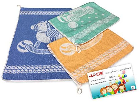SET 3 ASCIUGAMANI ASILO bambino JACK © cm. 40x55 puro cotone MASCHIO