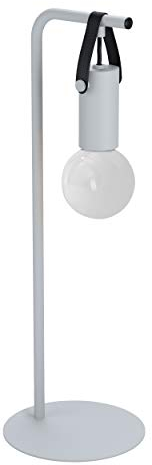 EGLO Tischlampe Apricale, 1 flammige Tischleuchte Industrial, Modern, Minimalismus, Nachttischlampe aus Stahl und Leder, Schreibtischlampe in Hell-Grau, Schwarz, Lampe mit Schalter, E27 Fassung