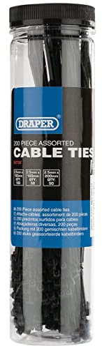 Draper 200Pc Plastic Zip Cable Ties, Black - Tools, 2.5x160mm & 2.5x100mm