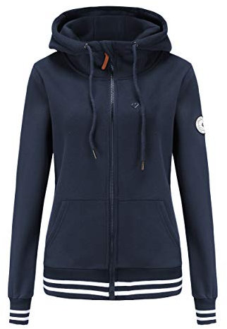 TrendiMax Damen Sweatjacke Kapuzenpullover Zip Hoodie Kapuzenjacke Winter Sweatshirt Jacke, Marine Blau, L