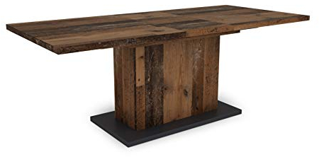 byLIVING Esszimmertisch ATHEN / in Old-Wood / großer Auszugstisch 160 cm bis 200 cm / Säulentisch mit Ausziehfunktion / Tisch mit Synchronauszug und Einlegeplatte / 160-200 x 90, H 75 cm
