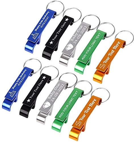 Apribottiglie Portachiavi Personalizzato Con Incisione Nome Logo Birra Portachiavi Apribottiglie Personalizzabile per Bomboniera Matrimonio, Colore Misto, 10 Pezzi