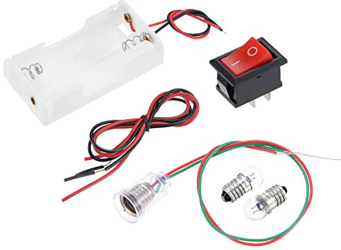 MECCANIXITY Electrical Circuit Experiment Set DIY Materials, 10Pcs 2.5V E10 Bulbs, 1Pcs AA Battery Case, 1Pcs Button Switch, 1Pcs Lamp Holder, 2Pcs Wires