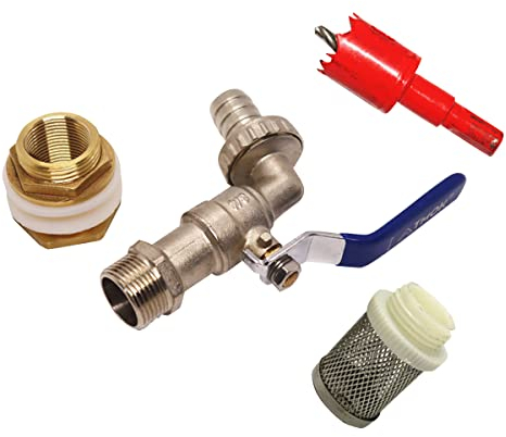 MACHSWON IBC Water Tank Tap 3/4 IBC Tank Adapter Garden Hose Thread Faucet Water Tank Valve Hose Connector Brass Tap Fitting With Hole Opener Filter