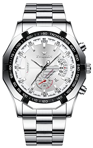 JewelryWe Herrenuhr Edelstahl Quarz Analog Armbanduhr 30M Wasserdicht Business Causual Uhr mit Datum Kalender und Leuchtend Zeiger Vatertagsgeschenk, Silber