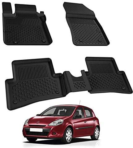 Auto Fußmatten Kompatibel mit Renault Clio III KLW/Sport Tourer 2005-2012 Geruchlos 4.5D Passform Allwetter Automatten 5 TLG | Antirutschmatte Hoher Rand Gummimatten Schwarz Vorne Hinten Autoteppich