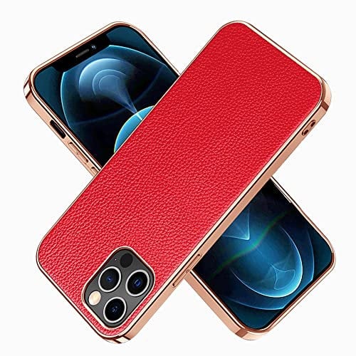 FMPCUON 2022 Newest Genuine Leather Mobile Phone Case for iPhone 14 Pro Max Case, Stylish Appearance, Ultimate Touch Feel, Thin Cover, Premium Leather for iPhone 14 Pro Max, Red