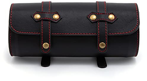 APEBAZY Modische Motorrad Aufbewahrungstasche Universal Satteltasche Werkzeugtasche PU Leder wasserdicht Satteltasche, Schwarz mit 2 Riemen
