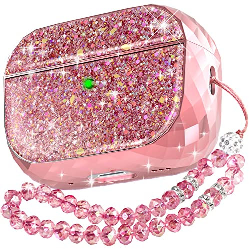 AhaStyle Luxury Glittery AirPods Pro 2 Case Cover (USB-C/Lightning Cable) Smooth Hard-shell Protective Case Cover Compatible with AirPods Pro 2nd Gen 2024/2023/2022 Charging Case (Rose Gold)