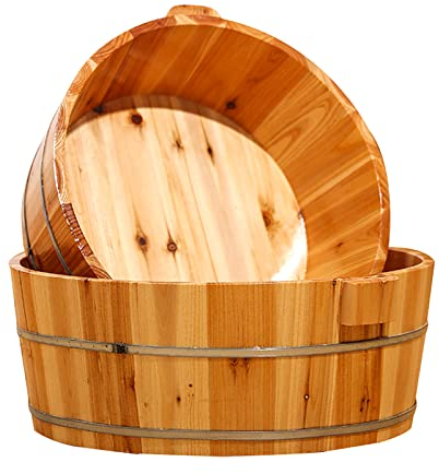 LAOJIN Premium Solid Wood Foot Tub for Soaking Feet - Wooden Foot Bath Bucket with Massage Pedicure Barrels and Smooth Basin 13.8x6.3inch,Nature