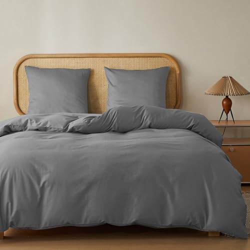MR&HM Bettwäsche 200x200 3-teilig Baumwolle - Bettwäscheset aus 100% Baumwolle 200 x 200 x 1 Plus Zwei Kissenbezüge 80 x 80 mit Reißverschluss, weiche und komfortable Bettwäsche, Hellgrau