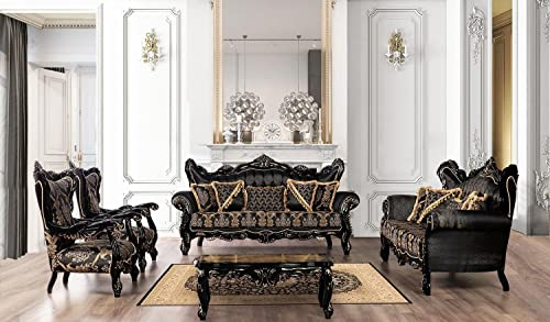 Schwarze Barock Möbel Sofagarnitur Sofa Couch Polster Möbel Tisch 5tlg