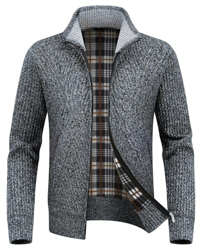 KUDORO Strickjacke Trachtenjacke Herren Cardigan mit Reißverschluss | Gestrickt Wintermantel Strickjacke Sweatjacke Winterjacke Mit Stehkragen Fleecejacke Langarm