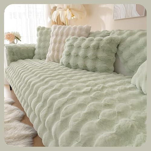 WYJHNLBEDC Sofa/Couch überzug/überwurf/überwurfdecke, Warmer Super Weicher Plush Sofabezug für L Form/U Form/Ecksofa 3/2/1 Sitzer, Sofaschutz Hund Kratzschutz Katze Grün 90x210cm