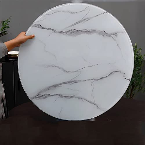 XFAK Mesa De Comedor De Vidrio 60cm 70cm 80cm 90cm 100cm Round Tempered Glass Top con Marmoleado, Hoja Circular Plana, 1/3 de Espesor (Color : A, Size : 36in/90cm)