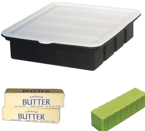 Silicone Butter Mold with Lid - Non-Stick Butter Tray for Making 4 Butter Sticks - Silicone Butter Mould Container Forms for Making Herb Butter Candles Baking Cookies-Smart Kitchen Gadget (Black)