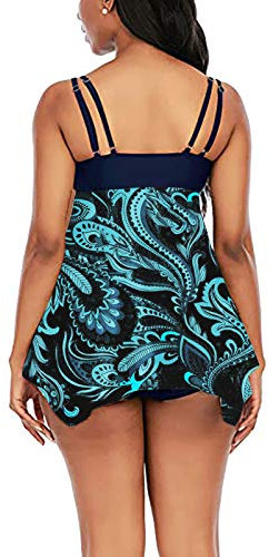 Bequemer 1-teiliger Badeanzug für Frauen mit Bikini-Maxi-Wickelröcken 2-teiliger Badeanzug mit Blumendruck Tankini-Set Neopren Badeanzug Damen. Bikini Cover Up Strandkleid Tankini Damen Bauchweg 48