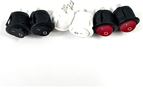 6Pcs 20mm Durchmesser Runde Wippschalter Schwarz Mini Rund Schwarz Weiß Rot 2 Pin ON-OFF Wippschalter KCD1-105 (Farbe: gemischt, Größe: 6PCS)