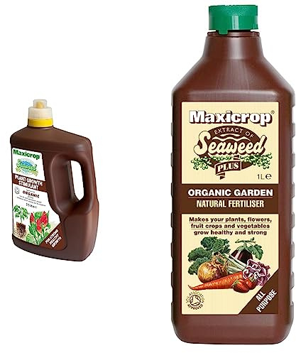 Maxicrop POPGS4TL Original Seaweed Extract Organic Plant Growth Stimulant, 2.5L Natural Seaweed Extract Fertiliser & XNATF61L All Purpose Organic Garden Natural Fertiliser, 1L - All Purpose
