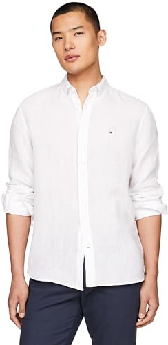 Tommy Hilfiger Camicia Uomo Camicia in Lino, Bianco (Optic White), S