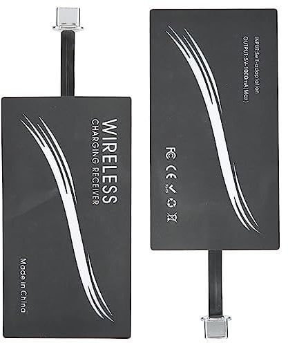 2 Pcs Wireless Charger Receiver, Universal USB C Wireless Charger Receiver, QI Wireless Charging Adapter, Ultra Thin Lightweight with Self Adhesive Silicone