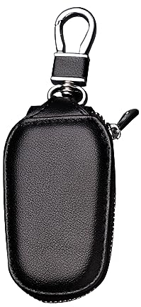 JNNJ Autoschlüssel-Etui Aus Echtem Leder, Schlüssel-Signal-Schutzschild Schlüsseletui, Universeller Schutz für Autoschlüssel mit Metall-Reißverschluss-Karabiner(Schwarz)