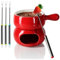 com-four® Schokoladen-Fondue-Set - Keramikschale mit Teelichthalter und 4 Gabeln - Schmelztopf für Schokolade und Käse - Schmelztiegel - Dessert-Dipschale für 4 Personen - Schmelzgefäß (rot/weiß)