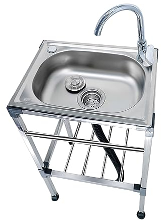 Fregaderos De Cocina De Un Seno Con Grifo De Agua Fría Y Caliente, Fregaderos De Acero Inoxidable Con Estantes De Almacenamiento, Fácil De Montar, Para Restaurante, Bar, Lavandería, Garaje ( Size : 45
